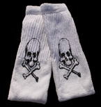 Knee High Solid White Tube Socks with Skull and Bones