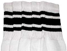Knee High White Tube Socks with Black Stripes