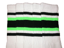 Knee High White Tube Socks with Black and Neon Green Stripes