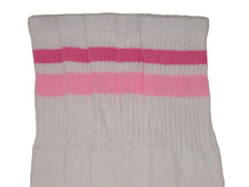 Knee High White Tube Socks with Bubblegum and Baby Pink Stripes