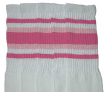 Knee High White Tube Socks with Bubblegum Pink and Baby Pink Stripes