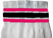 Knee High White Tube Socks with Bubblegum Pink and Black Stripes