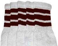 Knee High White Tube Socks with Dark Brown Stripes 