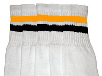 Knee High White Tube Socks with Gold and Black Stripes
