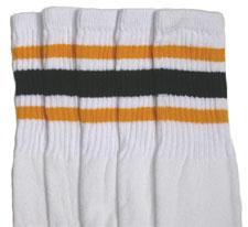 Knee High White Tube Socks with Gold and Black Stripes 