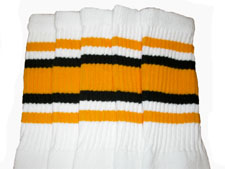 Knee High White Tube Socks with Gold and Black Stripes