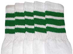 Knee High White Tube Socks with Green Stripes