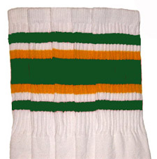 Knee High White Tube Socks with Green and Gold Stripes