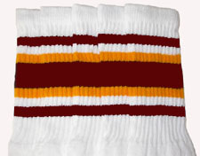 Knee High White Tube Socks with Maroon and Gold Stripes
