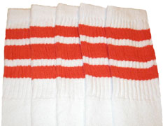 Knee High White Tube Socks with Orange Stripes 