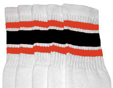Knee High White Tube Socks with Orange and Black Stripes