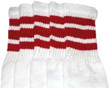 Knee High White Tube Socks with Red Stripes 