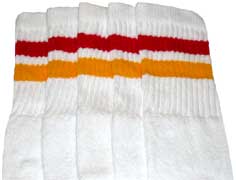 Knee High White Tube Socks with Red and Gold Stripes