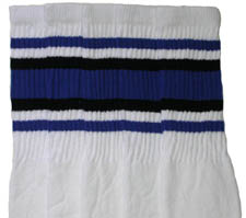 Knee High White Tube Socks with Royal Blue and Black Stripes