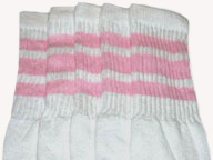Over the knee white tube socks with Baby Pink Stripes