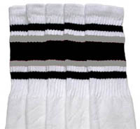 Over the Knee White Tube Socks with Black and Grey Stripes
