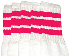 Over the Knee White Tube Socks with Bubblegum Pink Stripes