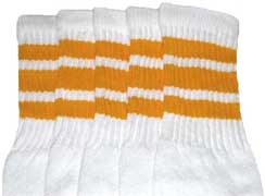 Over the Knee White Tube Socks with Yellow Stripes