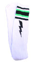Thigh High Lightning Bolt White Tube Socks with Black and Neon Green Stripes