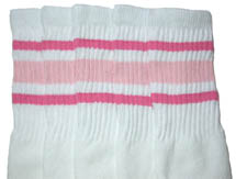 Thigh High White Tube Socks with Bubble Gum Pink and Baby Pink Stripes
